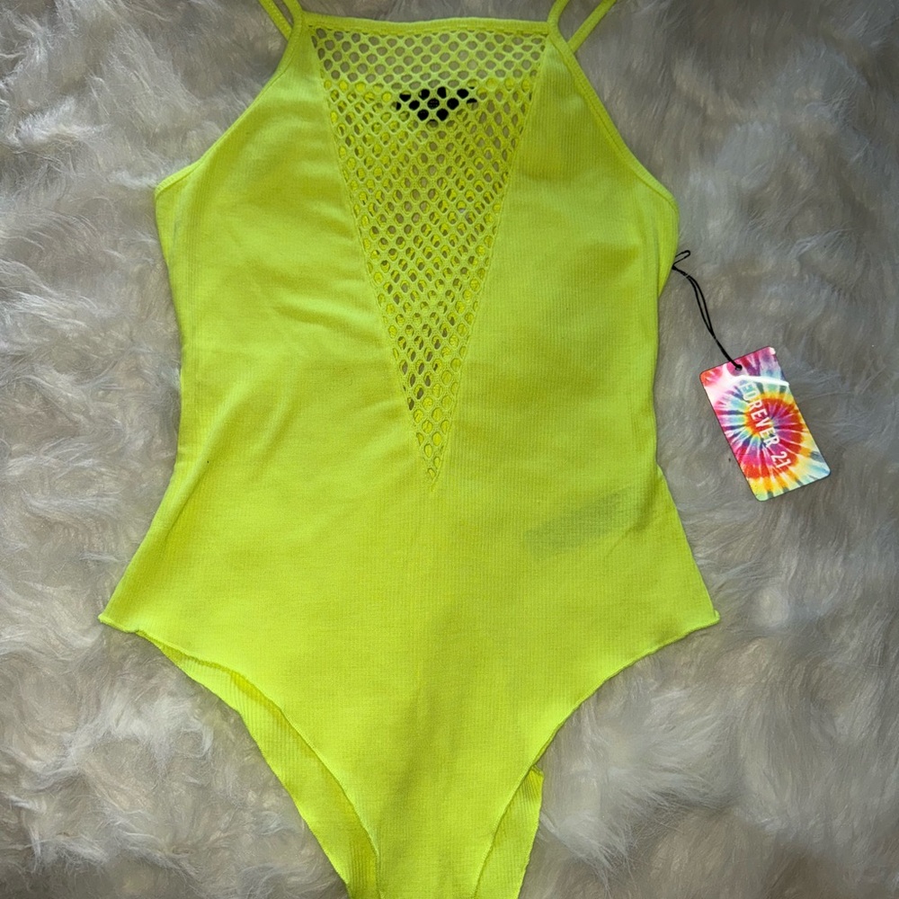 Forever 21 Bright Yellow Mesh Bodysuit